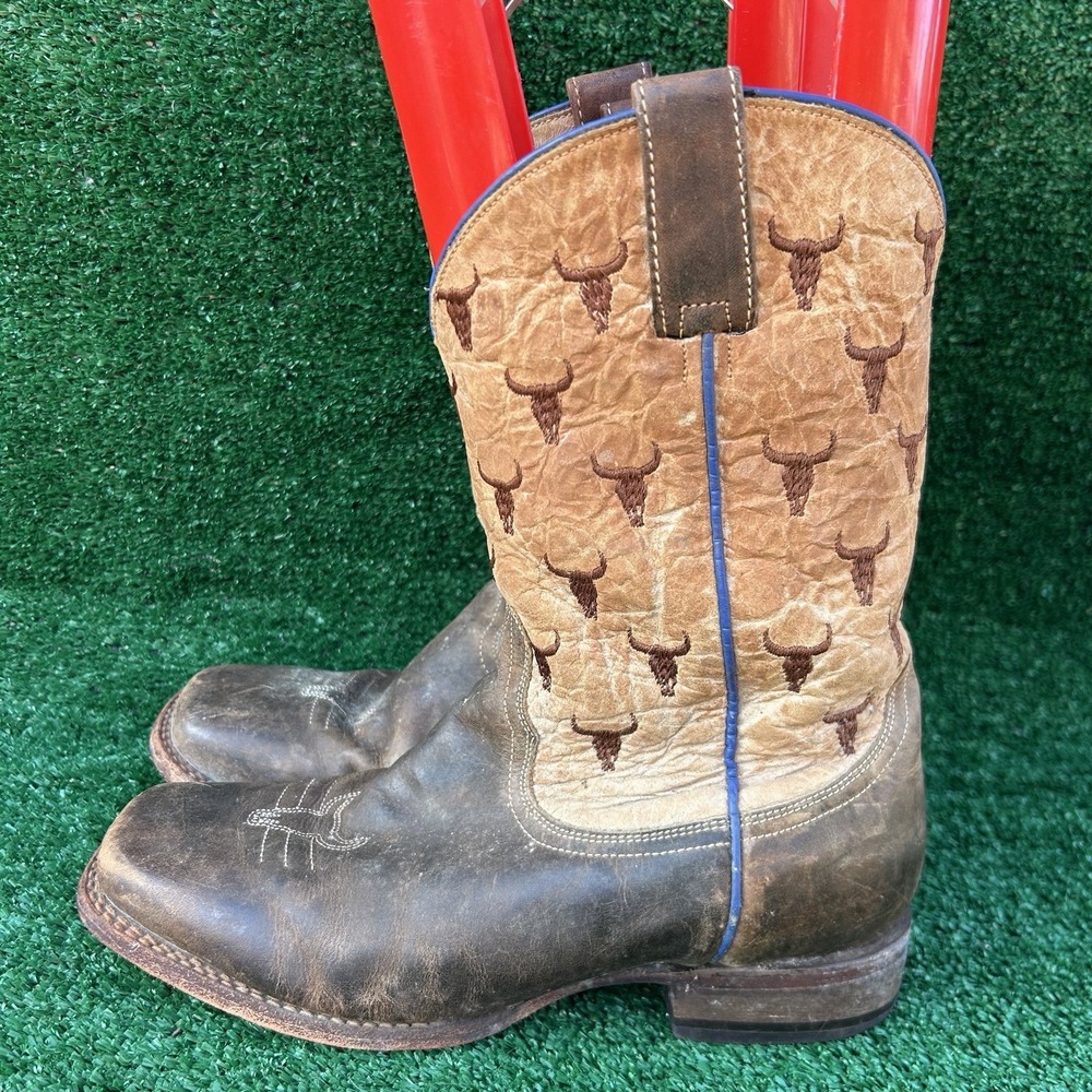 Roper Mens‎ Brown Leather Longhorn Skull Western Cowboy Boots C6824 Size 9